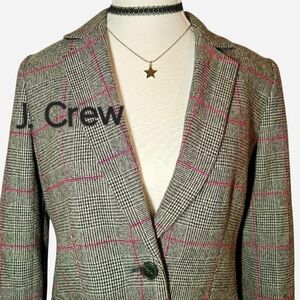 J.Crew Preppy Gray And Pink Plaid Blazer Jacket Holiday Office Mod Christmas Alt